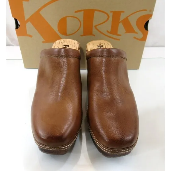 Women's Korks Lori Platform Block Heel Clog Mule Comfort Tan / Brown Size 9