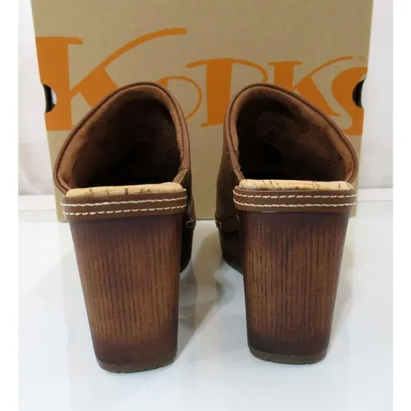 Women's Korks Lori Platform Block Heel Clog Mule Comfort Tan / Brown Size 9