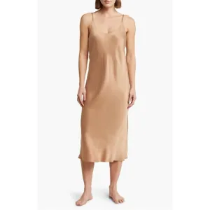 Women's Lunya Washable Bias Silk Slip Dress in Hushed Tan Quiet Luxury size XS