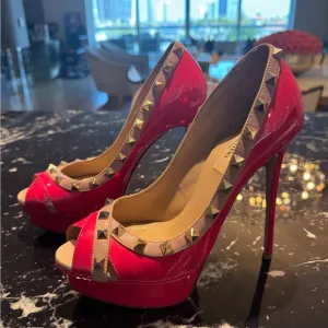Women's pink Studded Peep-Toe Heels