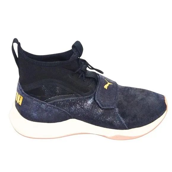 WOMEN'S PUMA SNEAKERS DARK BLUE CRUSHED VELVET W/PINK SOLE | SIZE 8.5