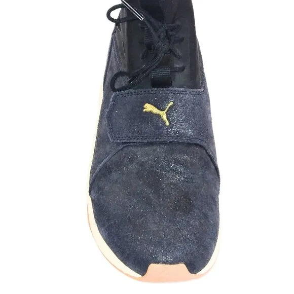 WOMEN'S PUMA SNEAKERS DARK BLUE CRUSHED VELVET W/PINK SOLE | SIZE 8.5
