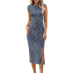 Womens Slim Fit Tank Dresses Sexy Button Slit Bodycon Business Work