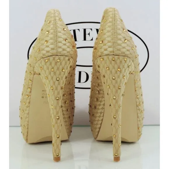 Women's Steve Madden Red Carpet Platform Open Toe Pumps Heels Champagne