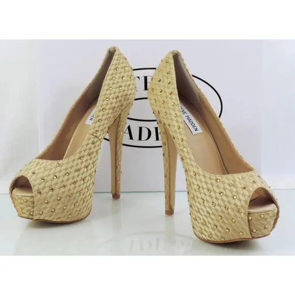 Women's Steve Madden Red Carpet Platform Open Toe Pumps Heels Champagne
