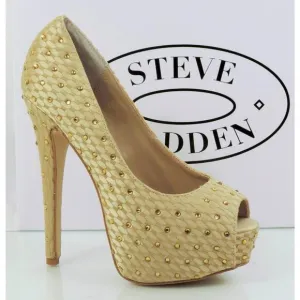 Women's Steve Madden Red Carpet Platform Open Toe Pumps Heels Champagne