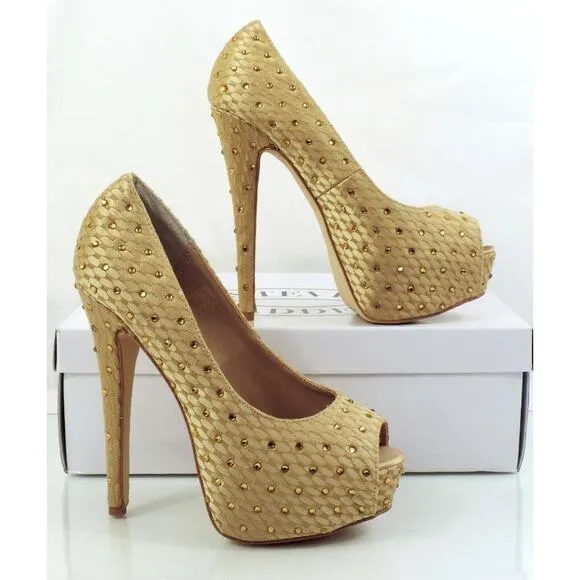Women's Steve Madden Red Carpet Platform Open Toe Pumps Heels Champagne