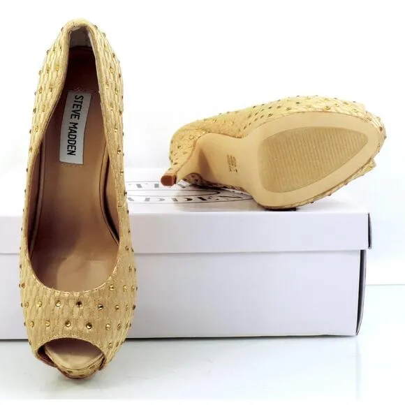 Women's Steve Madden Red Carpet Platform Open Toe Pumps Heels Champagne