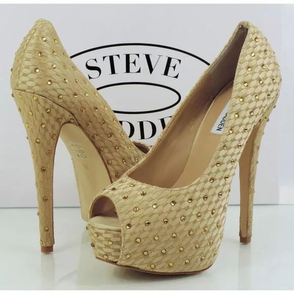 Women's Steve Madden Red Carpet Platform Open Toe Pumps Heels Champagne