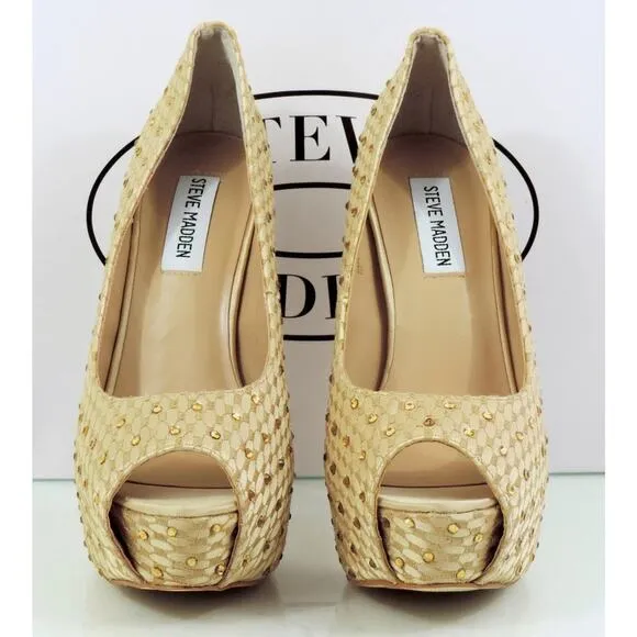 Women's Steve Madden Red Carpet Platform Open Toe Pumps Heels Champagne