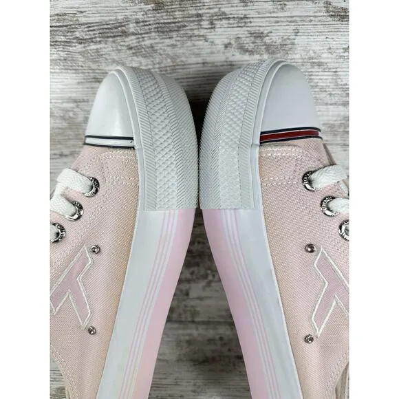 Women's Vintage Tommy Hilfiger Pink Canvas Platform Slip-On Mules Sz 7.5M