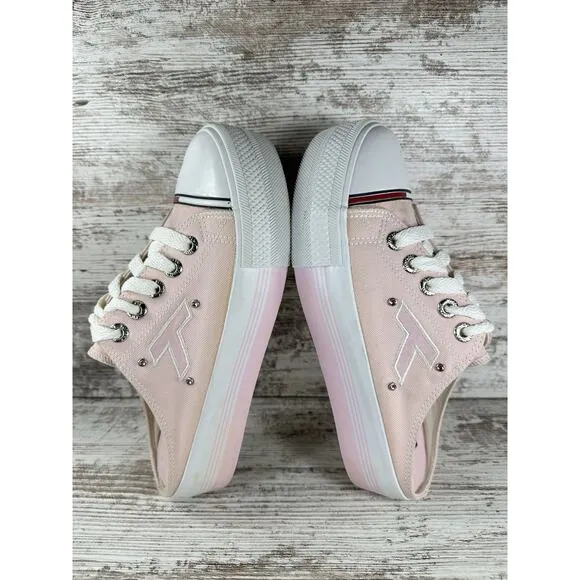 Women's Vintage Tommy Hilfiger Pink Canvas Platform Slip-On Mules Sz 7.5M