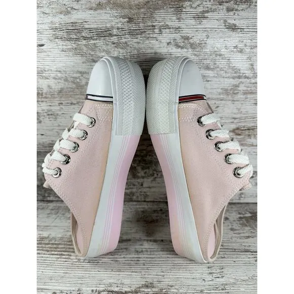 Women's Vintage Tommy Hilfiger Pink Canvas Platform Slip-On Mules Sz 7.5M