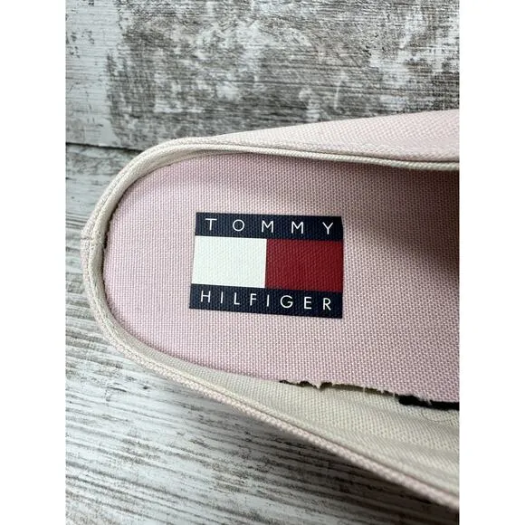 Women's Vintage Tommy Hilfiger Pink Canvas Platform Slip-On Mules Sz 7.5M