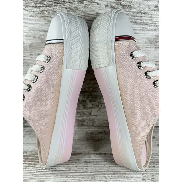 Women's Vintage Tommy Hilfiger Pink Canvas Platform Slip-On Mules Sz 7.5M