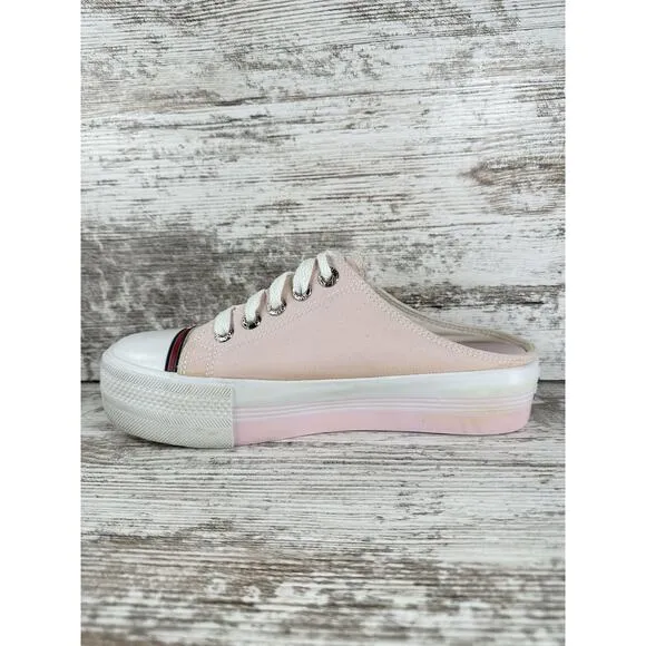 Women's Vintage Tommy Hilfiger Pink Canvas Platform Slip-On Mules Sz 7.5M