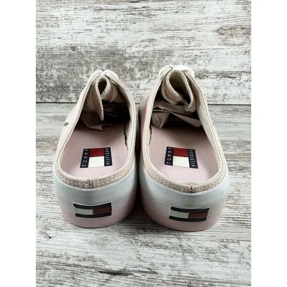 Women's Vintage Tommy Hilfiger Pink Canvas Platform Slip-On Mules Sz 7.5M