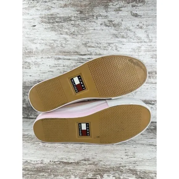 Women's Vintage Tommy Hilfiger Pink Canvas Platform Slip-On Mules Sz 7.5M