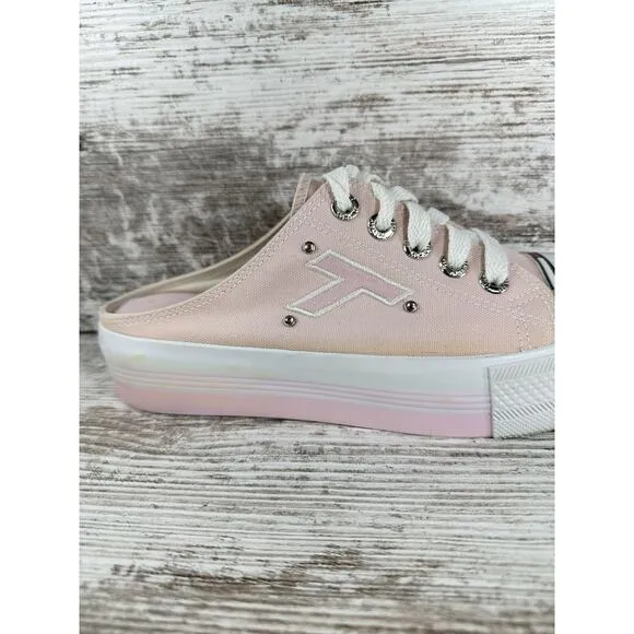 Women's Vintage Tommy Hilfiger Pink Canvas Platform Slip-On Mules Sz 7.5M
