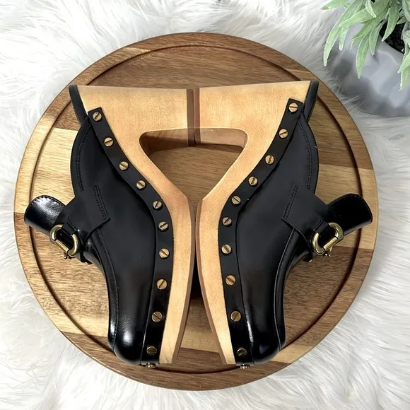 Wooden Platform Moc Toe Golden Bit Retro Clogs JEFFERY CAMPBELL Size 6.5 NWOB