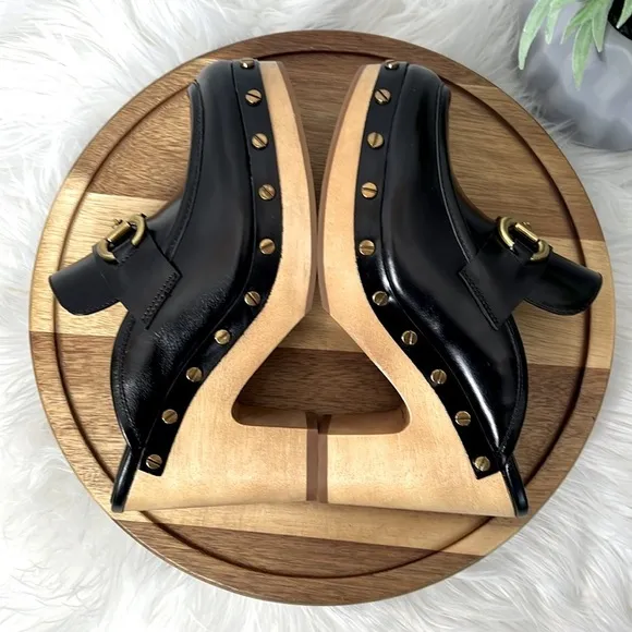 Wooden Platform Moc Toe Golden Bit Retro Clogs JEFFERY CAMPBELL Size 6.5 NWOB