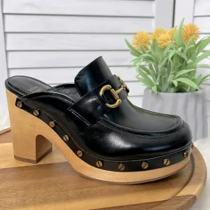 Wooden Platform Moc Toe Golden Bit Retro Clogs JEFFERY CAMPBELL Size 6.5 NWOB