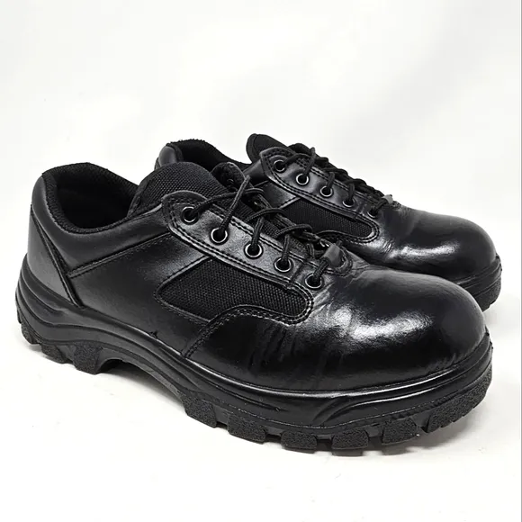 Work Zone Mens Size 6 Safety Toe Black Leather Work Shoes N477 Lace Up