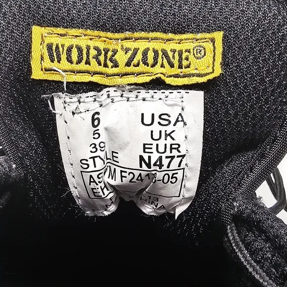 Work Zone Mens Size 6 Safety Toe Black Leather Work Shoes N477 Lace Up