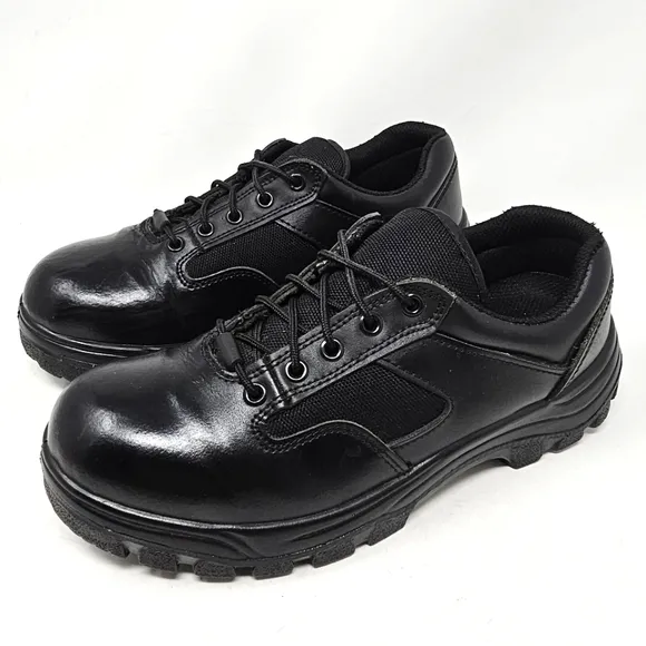 Work Zone Mens Size 6 Safety Toe Black Leather Work Shoes N477 Lace Up