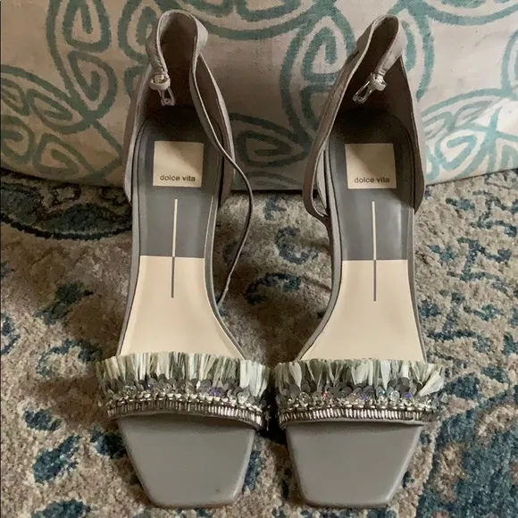 WORN ONCE DOLCE VITA FRINGE SQUARE TOE HEELS