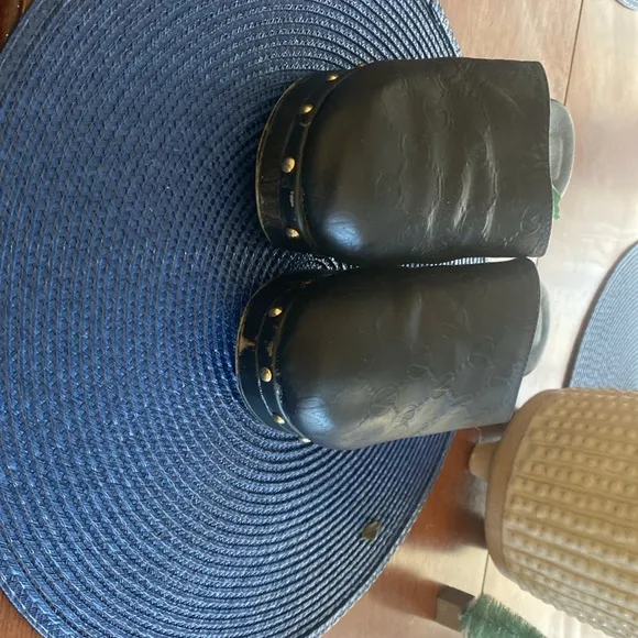 Worn Twice- Valentino/Mario Valentino Embossed Black Leather Clogs-SZ 8