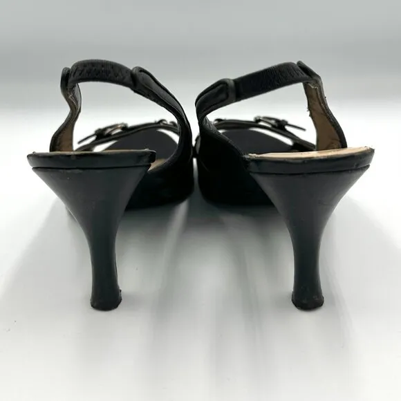 Worthington Black Vintage Y2K 2000s Slingback Open-toe Buckle Heels