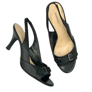 Worthington Black Vintage Y2K 2000s Slingback Open-toe Buckle Heels