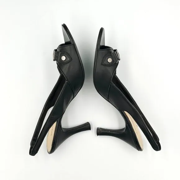 Worthington Black Vintage Y2K 2000s Slingback Open-toe Buckle Heels