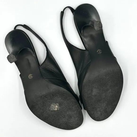 Worthington Black Vintage Y2K 2000s Slingback Open-toe Buckle Heels