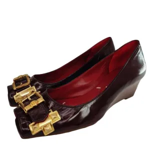 y2k Burgundy Studded Peep toe Wedges by BCBG Maxazeria