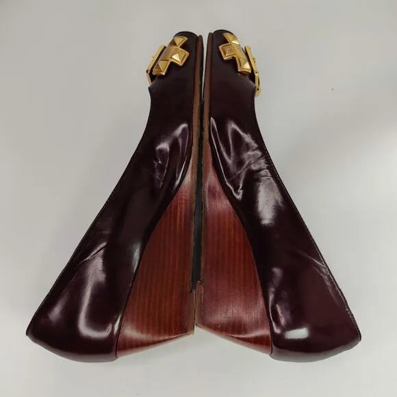 y2k Burgundy Studded Peep toe Wedges by BCBG Maxazeria