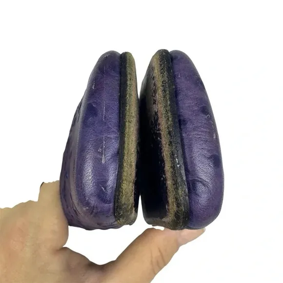 Y2K Hype Chunky Heel Mules Square Toe Leather Clogs Size 6 M Purple Ostrich Dots