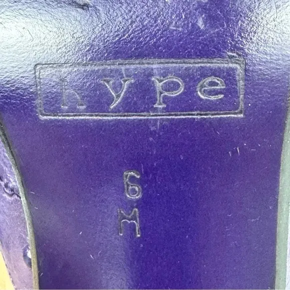 Y2K Hype Chunky Heel Mules Square Toe Leather Clogs Size 6 M Purple Ostrich Dots