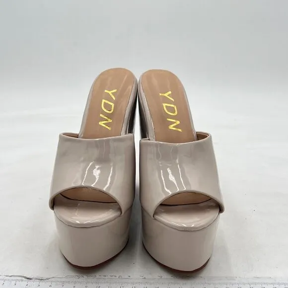 YDN Grey High Heels Platform Mules Peep Toe Clogs Slip on Wedge Sandals Shoes