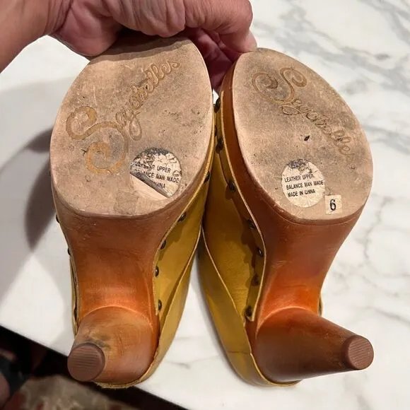 yellow wood clogs