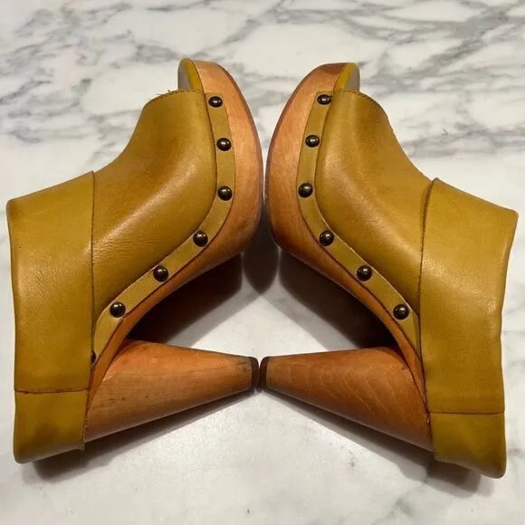 yellow wood clogs