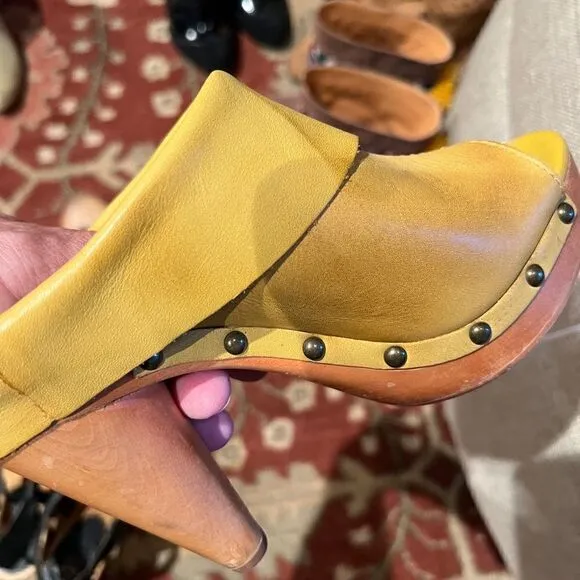 yellow wood clogs