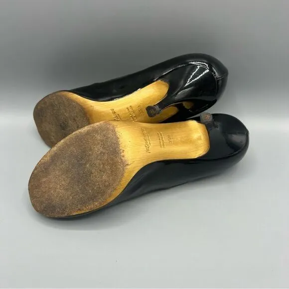 YSL Yves Saint Laurent Black Patent Leather Open Toe Heels Pumps