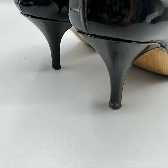 YSL Yves Saint Laurent Black Patent Leather Open Toe Heels Pumps