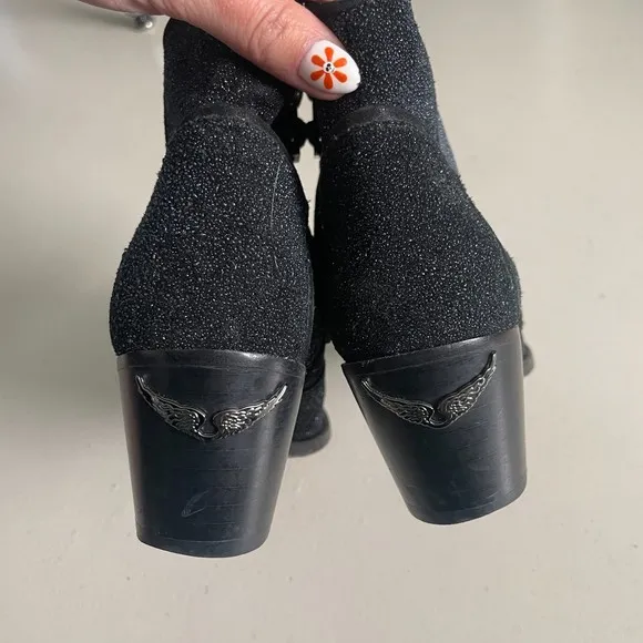 Zadig &amp; Voltaire Leather Shiny Ankle Cowboy Style Booties Black Size 36
