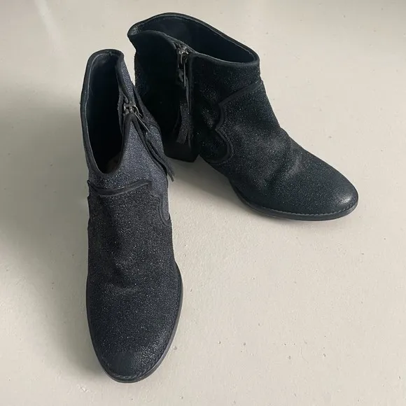 Zadig &amp; Voltaire Leather Shiny Ankle Cowboy Style Booties Black Size 36