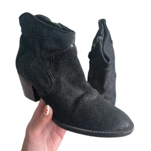 Zadig &amp; Voltaire Leather Shiny Ankle Cowboy Style Booties Black Size 36