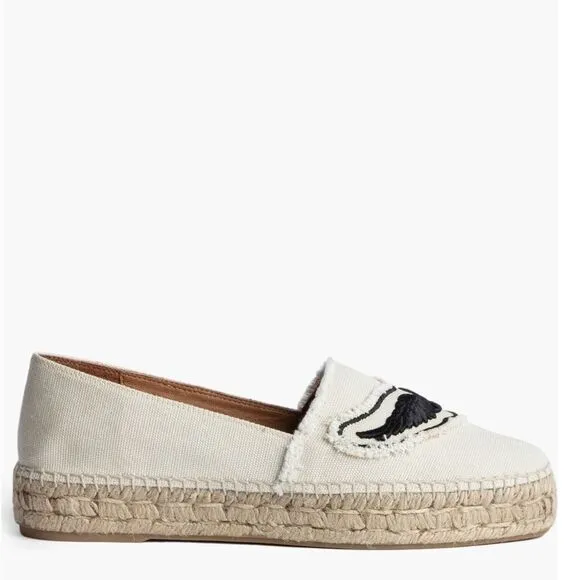 Zadig &amp; Voltaire Canvas Espadrille Slip on Flat, Cream/Black, Size 11, NWOT