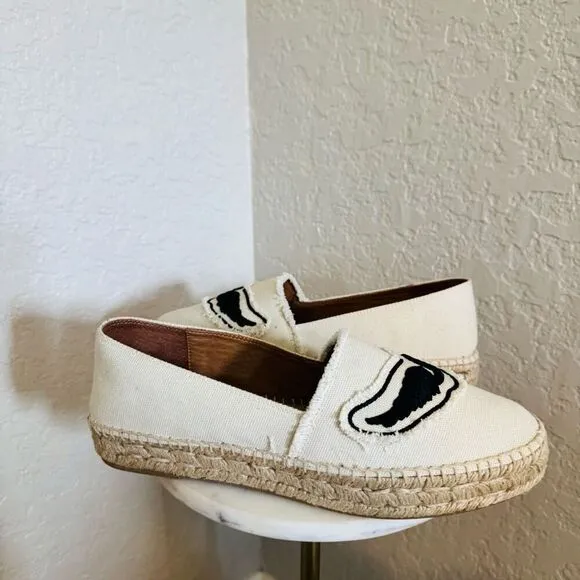 Zadig &amp; Voltaire Canvas Espadrille Slip on Flat, Cream/Black, Size 11, NWOT
